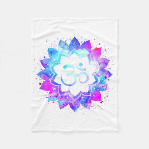 *~* OM White Pink Purple Lotus Flower Mandala Fleece Blanket