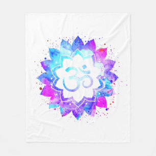 *~* OM White Purple Pink Lotus Flower Mandala Fleece Blanket