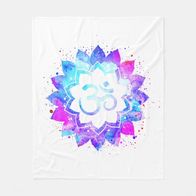 *~* OM White Purple Pink Lotus Flower Mandala Fleece Blanket (Front)