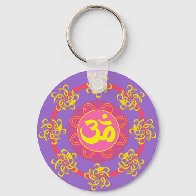 Om with Swirls and Colors! Key Ring (Front)