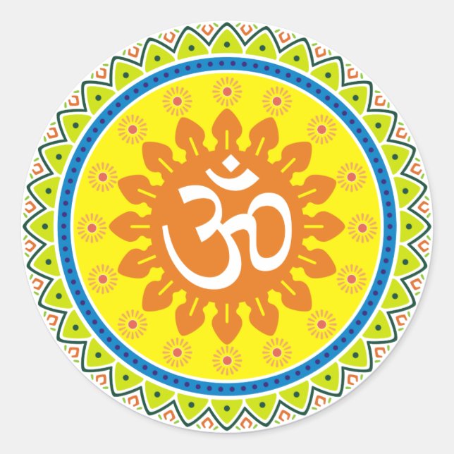 Om with Traditional Indian style Mandana Classic Round Sticker (Front)
