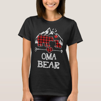 Oma Bear Christmas Pajama Red Plaid Buffalo Family T-Shirt
