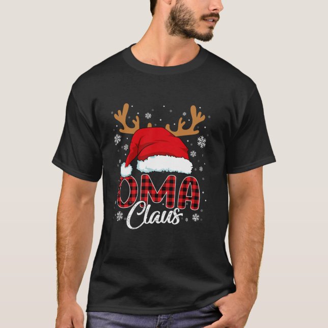 Oma Claus Santa Hat Christmas Red Plaid Matching F T-Shirt (Front)
