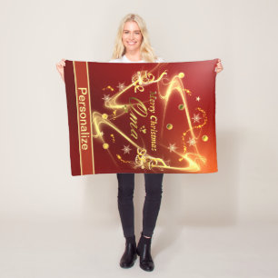 oma golden christmas text fleece blanket