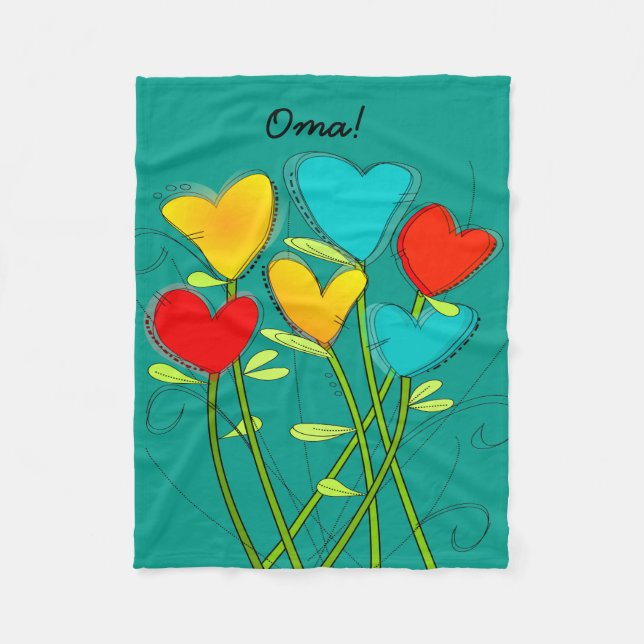 Oma Grandmother Fleece Blanket Teal Blue (Front)