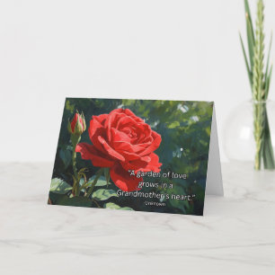 Oma Grandparents Day Red Rose and Garden Quote Card