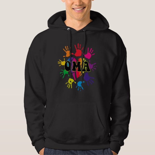 Oma Heart Hand Print Kids Handprint Grandma Mother Hoodie (Front)