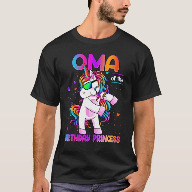 Oma of the Birthday Princess Girl Dabbing Unicorn  T-Shirt (Front)