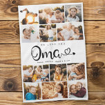 Oma We Love you Hearts Modern Photo Collage Tea Towel<br><div class="desc">We love you Oma! Cute, modern custom family photo collage kitchen towel to show grandma how much she's loved. We love this hand lettered script design with heart flourishes, making this a heartfelt keepsake gift for a beloved grandparent. Personalise with 12 favourite pictures and your personal message and names. Available...</div>