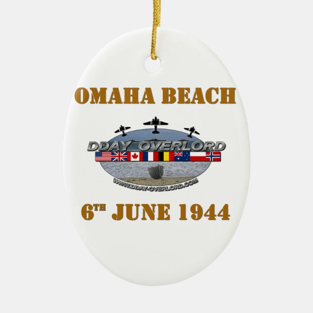Omaha Beach 6th June 1944 Ceramic Tree Decoration (Front)