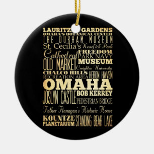 Omaha City of Nebraska State Typography Art Ceramic Tree Decoration