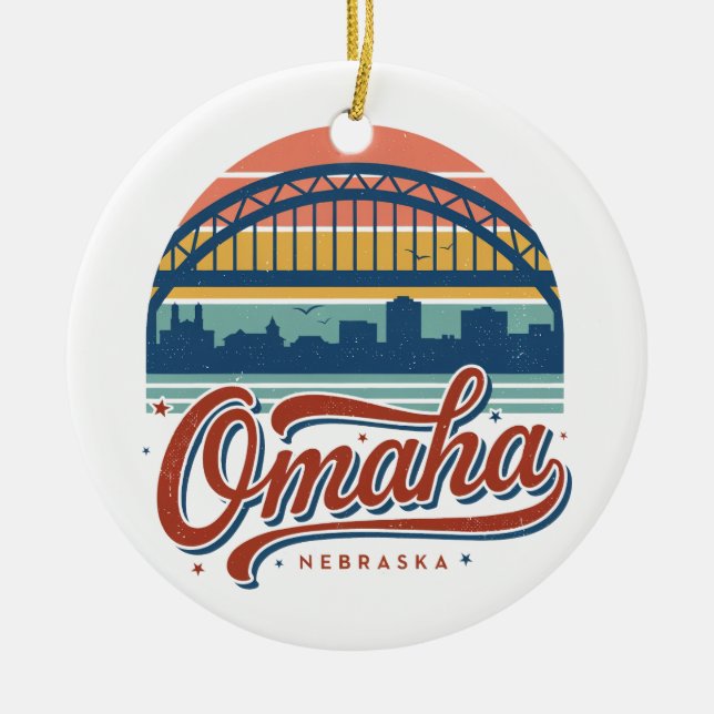 Omaha Nebraska Bob Kerrey Bridge Ceramic Tree Decoration (Front)