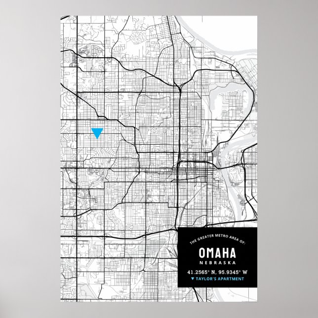 Omaha, Nebraska City Map + Mark Your Location  Poster (Front)