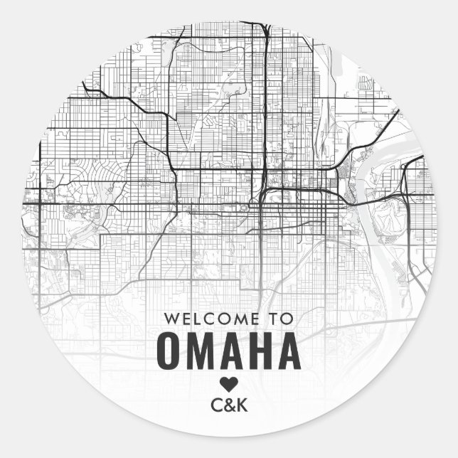 Omaha, Nebraska City Map | Wedding Welcome Classic Round Sticker (Front)