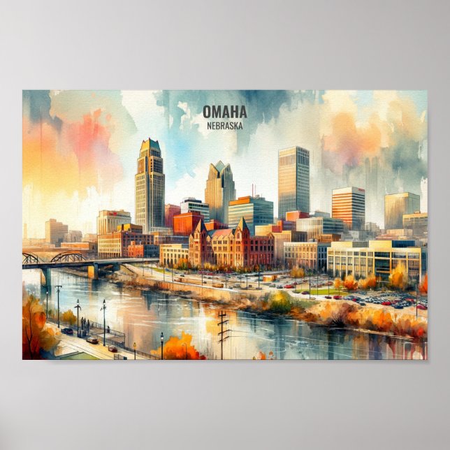 Omaha Nebraska Famous Travel Places watercolor Poster (Front)