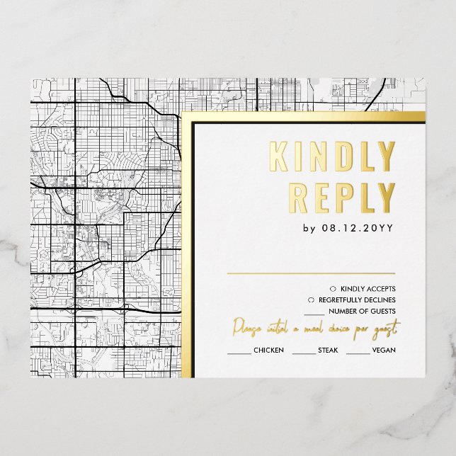 Omaha, Nebraska Love Locator | RSVP Reply Foil Invitation Postcard (Front)