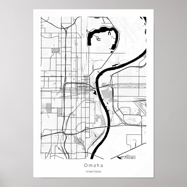 Omaha Nebraska Modern Minimal Simple City Map Poster (Front)