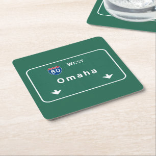 Omaha Nebraska ne Interstate Highway Freeway : Square Paper Coaster
