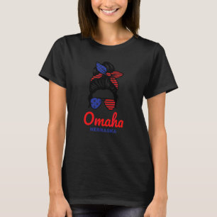 Omaha Nebraska Retro Messy Bun T-Shirt