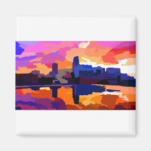 Omaha Nebraska Skyline Golden Sunset Magnet