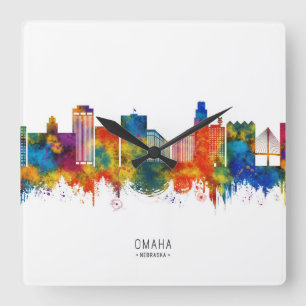 Omaha Nebraska Skyline Square Wall Clock