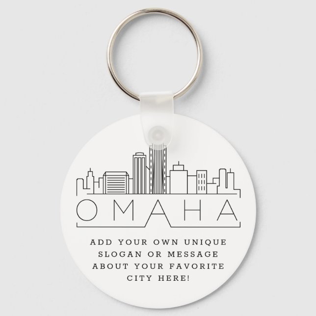 Omaha, Nebraska Stylised Skyline | Custom Slogan Key Ring (Front)