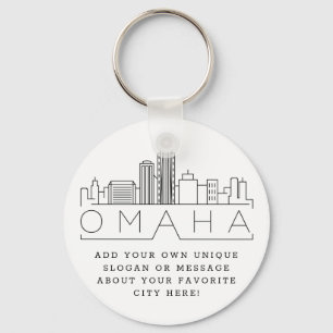 Omaha, Nebraska Stylized Skyline   Custom Slogan Key Ring