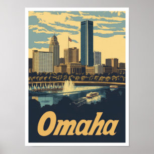 Omaha Nebraska USA Art Vintage Travel Illustration Poster