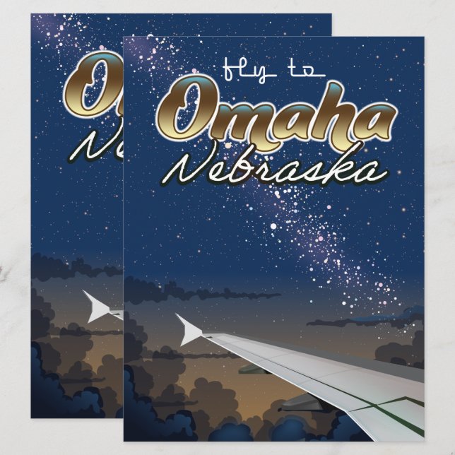 Omaha, Nebraska vintage flight travel poster (Front/Back)