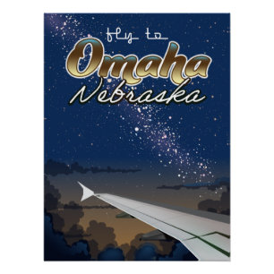 Omaha, Nebraska vintage flight travel poster