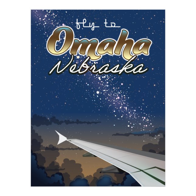 Omaha, Nebraska vintage flight travel poster (Front)