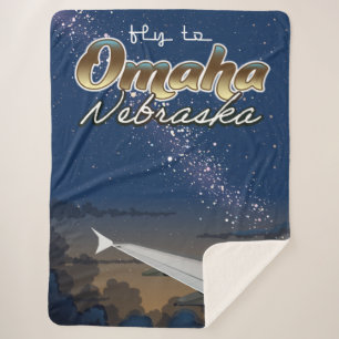 Omaha, Nebraska vintage flight travel poster Sherpa Blanket