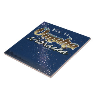 Omaha, Nebraska vintage flight travel poster Tile