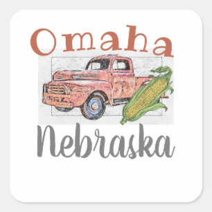 Omaha Nebraska Vintage Truck and Corn Square Sticker