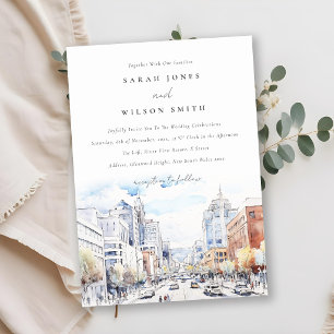 Omaha Nebraska Watercolor Landscape Wedding Invitation