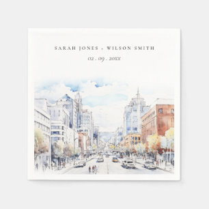Omaha Nebraska Watercolor Landscape Wedding Napkin
