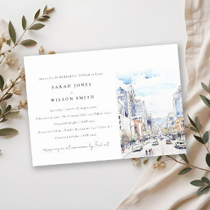 Omaha Nebraska Watercolor Scape Rehearsal Dinner Invitation