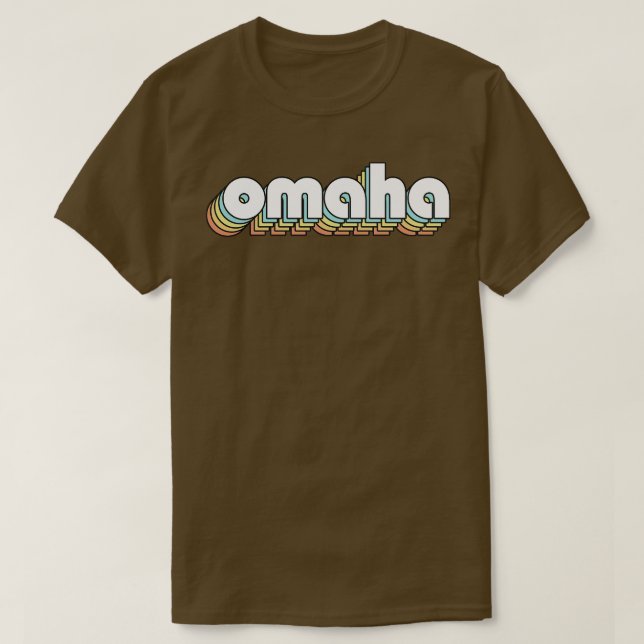 Omaha Retro Rainbow Typography Faded Style T-Shirt (Design Front)