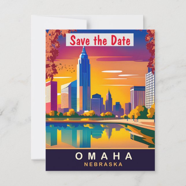 Omaha Sunset Skyline Vibrant wedding Invitation (Front)