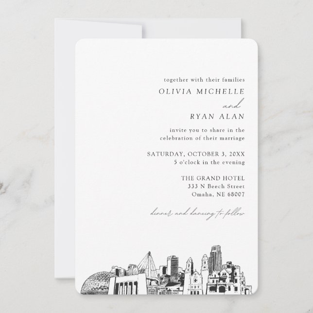 Omaha Wedding Elegant Skyline Invitation (Front)