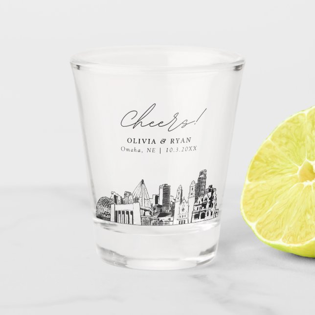 Omaha Wedding Favour Personalised Cheers Shot Glass (Front)