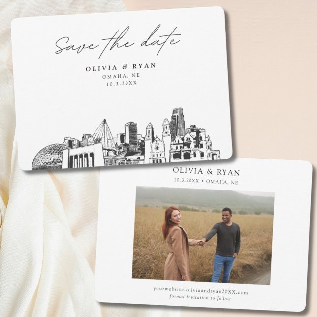 Omaha Wedding Modern Save the Date Invitation (Omaha wedding save the date with engagement photo)