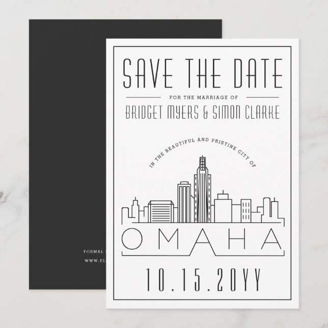 Omaha Wedding | Stylised Skyline Save the Date Invitation (Front/Back)