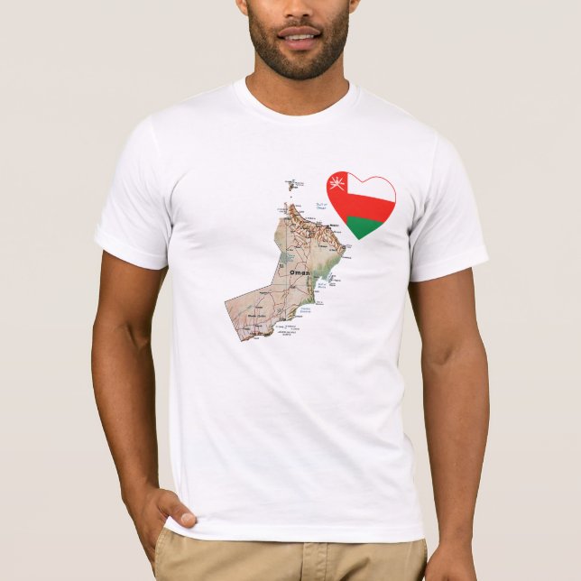 Oman Flag Heart and Map T-Shirt (Front)