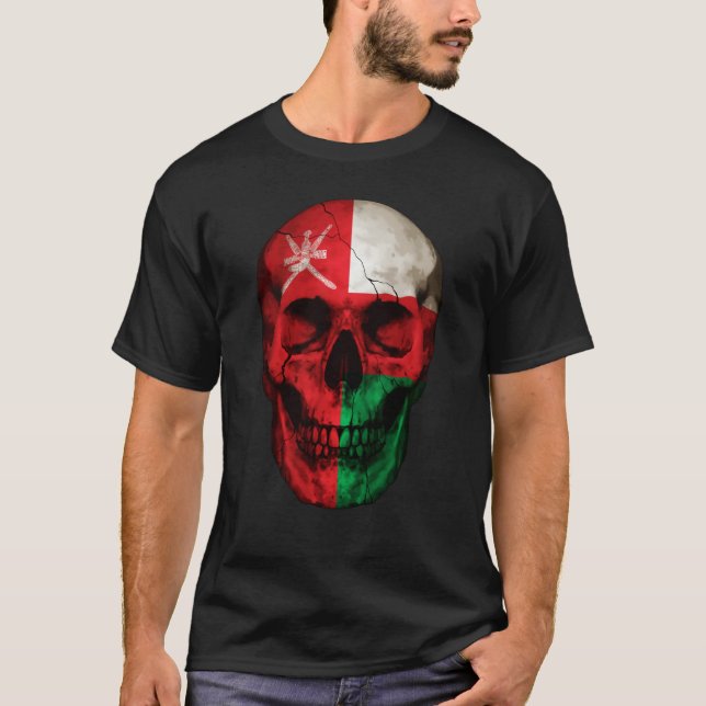 Oman Flag Skull Omani Roots Proud Patriotic T-Shirt (Front)