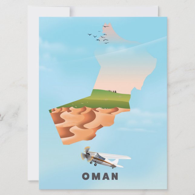 Oman illustrated map travel poster invitation (Front)