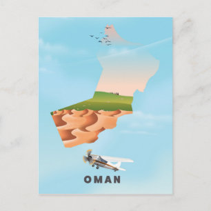 Oman illustrated map travel poster postcard