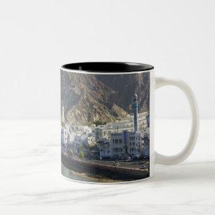 Oman, Muscat, Mutrah. Buildings along Mutrah Two-Tone Coffee Mug
