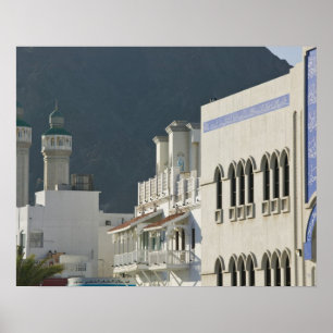 Oman, Muscat, Mutrah. Mutrah Corniche Mosque and Poster