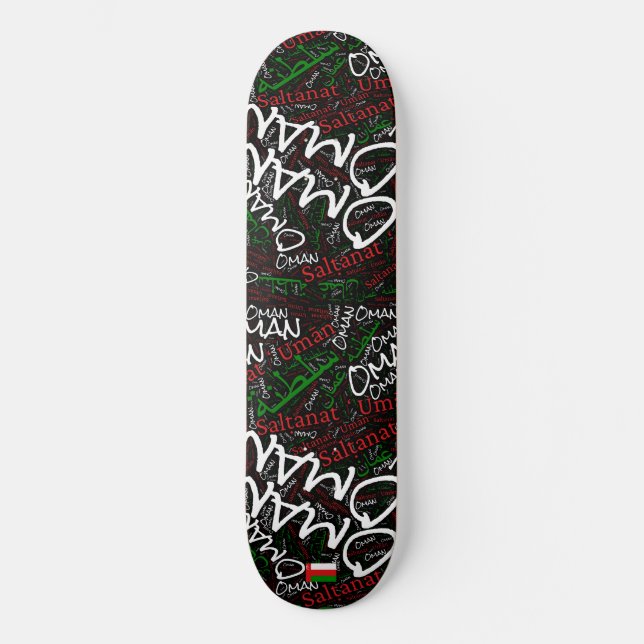 Oman National Pride Wordcloud Skateboard (Front)
